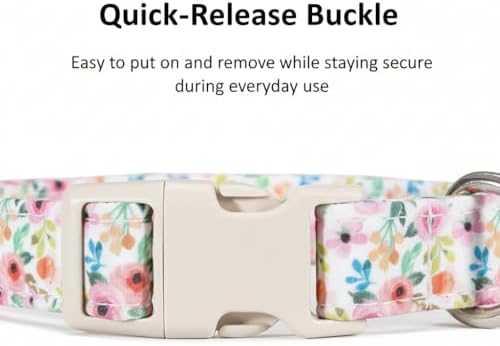 Dog Collar, Floral Girl Dog Collar with Pink Flowers, Cute Spring Summer Pattern for Girls Boys Small Medium Large Dogs, Soft Puppy Collar