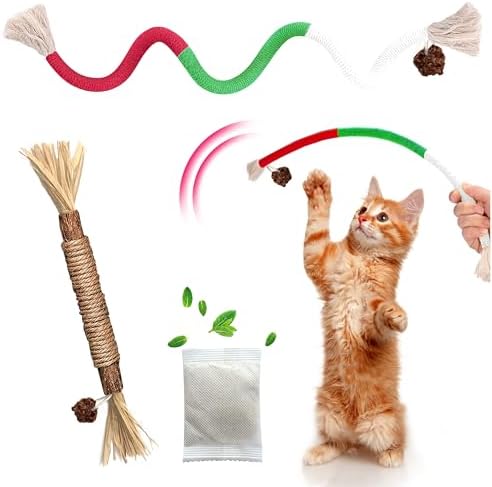 Silvervine Sticks Cat Chew Toys for Indoor Cats Dental Care Teeth Cleaning, Natural Kitten & Cat Teething Toys for Health, Catnip Toys Cat Chew Rope Suitable for All Breeds of Aggressive Chewers Cat