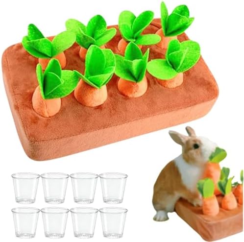 Upgraded Interactive Rabbit Enrichment Toys, Hide and Seek Snuffle Mat with Plush Carrot and Feeder Cups for Boredom & Stimulating, Bunny Puzzle for Puppies, Guinea Pigs, Kitten, Chinchilla (Large)