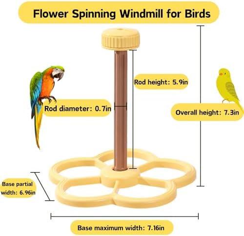 Spinning Bird-Toys Bird Cage Toys & Bird Perch Parrot-Parakeet Budgie Cockatiel Conure Macaw Chicken Parrot Enrichment Cage Accessories Small Animal Chewing Toy (Yellow Perch)