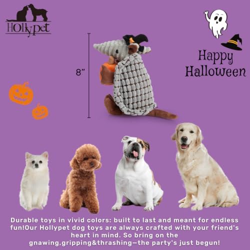 Hollypet Armadillo Squeaky Puppy Dog Toys for Small Medium Dogs, Halloween
