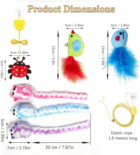 Door Hanging Cat Toy Set, 6 Pack Interactive Self-Play Cat Teaser with Retractable Elastic String, Hanging Door Cat Toys for Indoor Cats Kitten, Boredom Relief, Hunting Instinct, Exercise