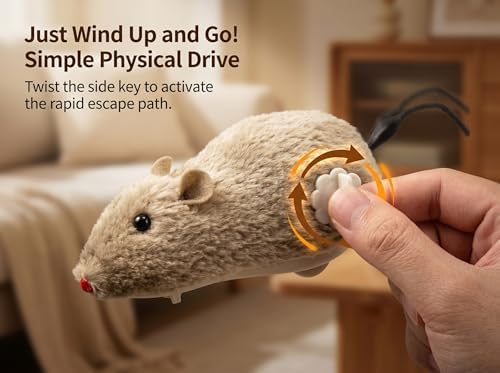 4 Pcs Wind Up Cat Toy Mouse - Self-Moving Furry Mice with Realistic Tails, Interactive Chase Toys for Indoor Cats & Kittens, Exercise Mice for Boredom Busting