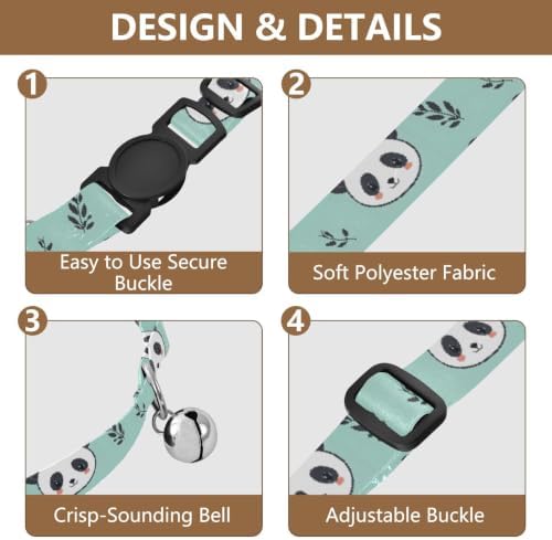 Cute Panda Green Decorative Pet Collar with Bell 2 Pack Cat Collars Adjustable 10.6 to 17.1 Inches