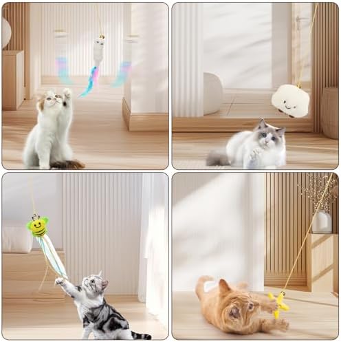 JIARON 6 PCS Interactive Cat Feather Toys, Indoor Hanging Retractable Cat Toy, Self Play Toys Make Fun Excecise