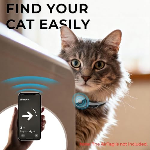AirTag Cat Collar, Ultra Elastic Cat Tracker Collar (Reflective Black) | Compatible with Apple Air Tag Holder, Lightweight, Scratch Resistant, Stepless Adjustable Pet Tracking Collars for Cat Kitten