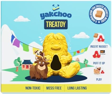 Treatoy for Dogs BPA Free Interactive Chew Toy with Natural Himalayan Cheese Treat Durable, Gentle on Gums, Fun Training & Dental Toy Includes 5 Yak Cheese Nuggets (Yellow)