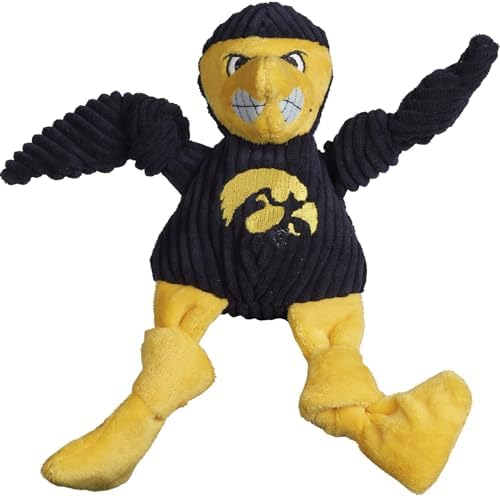 HuggleHounds Plush College Mascot Corduroy Durable Squeaky Knottie, Dog Toy, Great Dog Toys For Aggressive Chewers, University of Iowa Herky the Hawk, Large