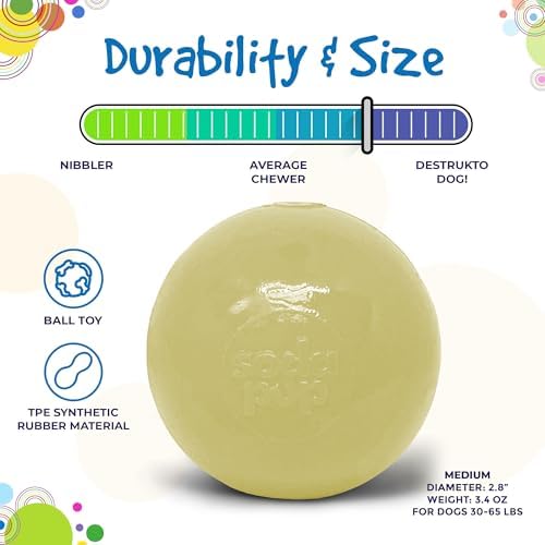 SodaPup Squeaker Ball – Durable Dog Ball Toy, Chew Toy & Floating Retrieving Toy with Squeaker Made in USA from Non-Toxic, Pet-Safe, Food Safe Rubber Material for Bonding, Physical Exercise, & More