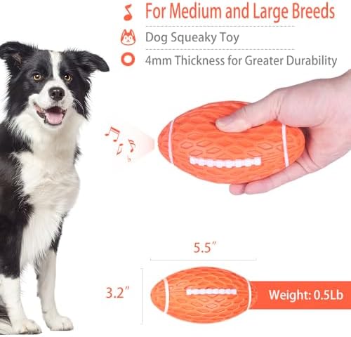 AUSCAT Squeaky Dog Football Toy, Dog Chew Toy, Tough Rubber Dog Ball for Medium Large Dogs, Green, Large, 5.5"