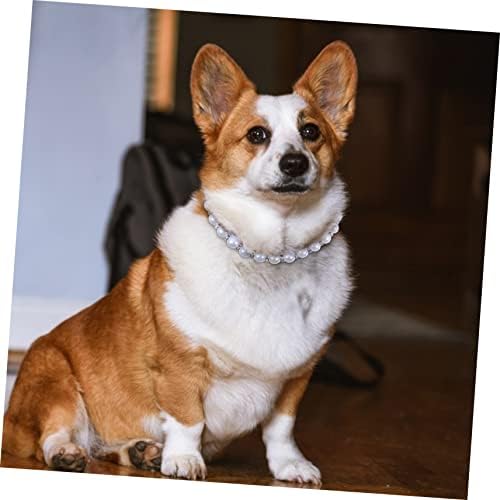Kisangel Adjustable Imitation Pearl Pet Necklace Collar with Ribbon Bow Durable Wedding Collar for Cats and Dogs Smart and Comfortable Jewelry Accessory for Parties and Walks