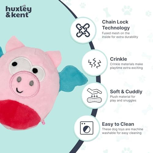 Huxley & Kent Funny Dog Toy w/Squeaker – Power Plush Squeaky Dog Toys for Small Dogs – Durable Small Stuffed Animal for Indoor Play & Fetch - Tiny Tuff Flying Piggasus