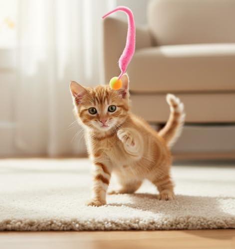7pcs Worm Cat Toy,Nerf Cats Ball with Worm,Cat Toy Fuzzy Worms with Ball, Durable Cats Balls Toys with Soft Rope Tail,Interactive Colorful Fuzzy Balls for Pet Party Favors,Rainbow Colors