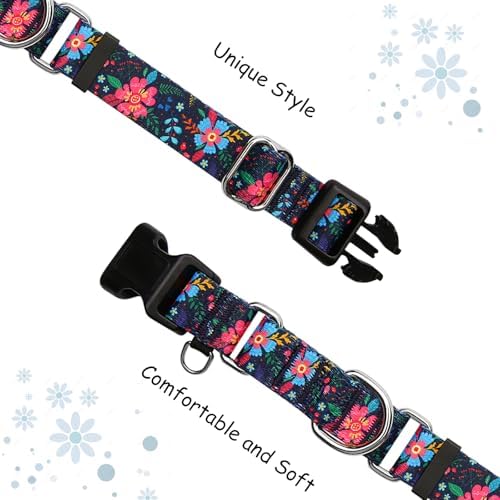 Martingale Collar for Dogs Floral Dog Collars for Small Medium Large Dogs with Buckle Adjustable Soft Nylon Dog Collar (Blue Pink Flower, Small)