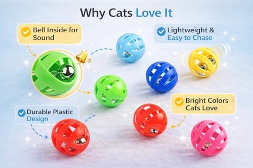 bulk buys Balls with Bells Cat Toys Set, Medium Breeds, 2 Packs. Includes 12 Balls.