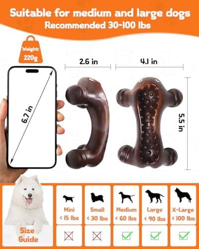 Dog Toys for Aggressive Chewers Large Medium Breed Dogs, Interactive Treat Fillable Enrichment Chew Toy, Indestructible Long Lasting Nylon Teething Bones