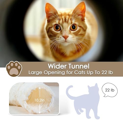 Peekaboo Cat Cave with Washable Mat, Collapsible Cat Play Tunnel for Kittens & Small Pets, Plush Cat Donut Bed Tunnel, Beige