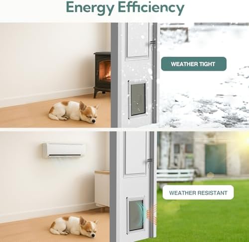 Large Dog Door for for Interior/Exterior Doors, Aluminum Frame | Full Seal-Flaps, for Interior and Exterior Doors, Energy-Efficient Insulated Doggy Door, Extreme Weather, Sliding Lock Panel