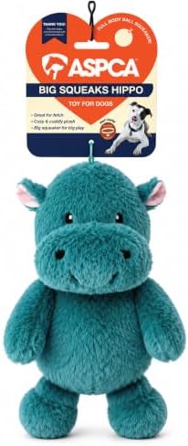 ASPCA Plush Squeaky Dog Toy for Small, Medium & Large Dogs – Soft Round Plush Pet Toy with Full Body Squeaker, Lightweight Fetch Toy for Indoor Play, Cuddling & Enrichment, Hippo