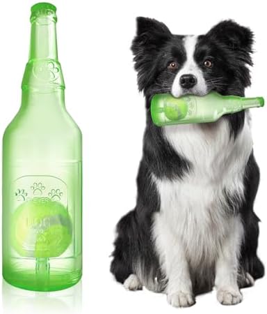 Water Bottle Dog Toy,Dog Toys for Aggressive Chewers,Water Bottle with Tennis Ball,Suitable for Small and Medium Pets to Exercise Outdoors(Green)