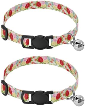 Vintage Roses Puppy Collar with Bell 2 Pack Pet Collars Adjustable Length 10.6" to 17.1"