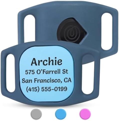 Personalized Pet ID Tag Silicone Holder Compatible with AirTag, Custom Dog Collar Accessory with Name and Phone Number, Anti-Lost Smart Tracker Case for Dogs and Cats (Large (Pack of 1))