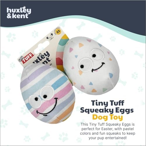 Huxley & Kent Tiny Tuff Plush Dog Toy, Squeaky Eggs (2 Pack)