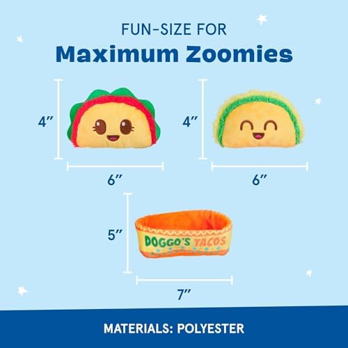 BarkBox Doggo's Tacos 3-in-1 Interactive Plush Dog Toy | Squeaky Dog Toys with Crinkle Holder - For Small to Medium Dogs and Puppies