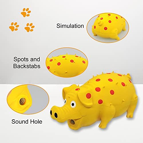 Andiker Dog Squeaky Toy, Dots Latex Dogs Chew Toys with a Oinks Sound Squeaker Grunting Pig Dog Toy Durable Self Play 8" Dogs Squeeze Toy for Dental Biting Chasing to Kill Boring Time (Yellow)