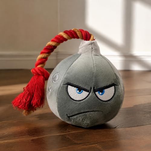 Squeaky Bomb-Shaped Plush Dog Chew Toy with Braided Rope