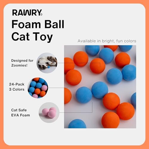 Rawry Foam Ball Cat Toy for Indoor Cats & Kittens, 24 Pack, Three Colors