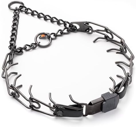 Herm Sprenger Black Stainless Steel Dog Collar with Quick Release ClicLock Buckle O-Ring Biothane Insert Training Collar Made in Germany (Black, 23in x 3.2mm(Neck Size up to19-20in))