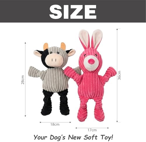 PetLike 4PK Squeaky Plush Dog Toys, Durable Chew Toys with Five BB Squeaker, Composite Stuffed Teething Toys for Aggressive Chewers, Interactive Fetch & Tug of War Toys for Small & Medium Dogs