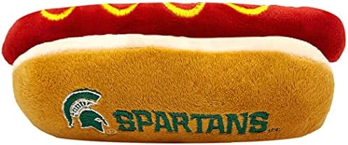 NCAA Michigan State Spartans HOT Dog Plush Dog & CAT Squeak Toy- Cutest HOT-Dog Snack Plush Toy for Dogs & Cats with Inner Squeaker & Beautiful Football/Basketball Team Name/Logo