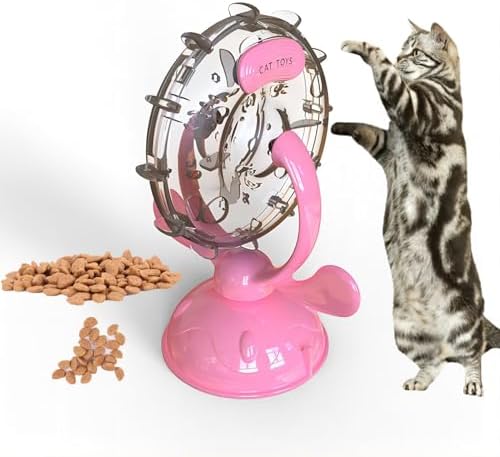 KAYNO Pet, Cat and Dog Treat Dispenser Toy, 360° Rotating Ferris Wheel Pet Treat Dispenser Toy, Pet Indoor Interactive Puzzle Toy. (Pink)