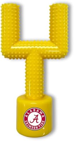 NCAA Alabama Crimson Tide Mega-Chew Hard Nylon Bacon-flavored Dog Bone Football Goal-Post Chew Toy. Interactive, Tasty & Fun Dog Chew Toy. Indestructible, Strong, Tough & Durable Pet Chew Toys