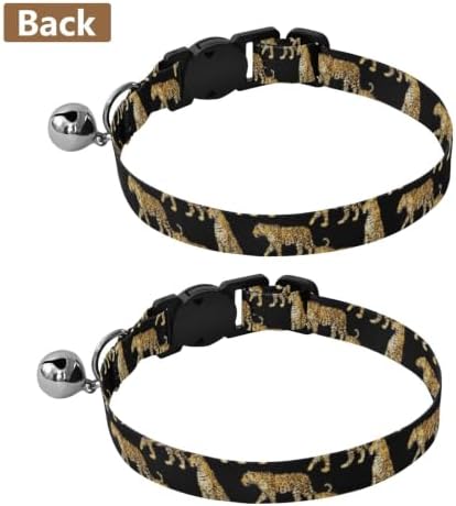 Leopards Black Collar with Bell for Dog Puppy 2 Pack Collar Adjustable Length 10.6" to 17.1"