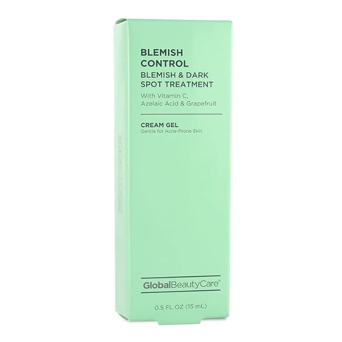 Global Beauty Care Blemish Control Skincare 4-Piece Kit- Facial Cleanser (2.5oz), & Scrub (2.5oz), Spot Treatment (0.5oz) & Facial Moisturizer (1.7oz)– Retinol, Vitamin C, Hyaluronic & Glycolic Acid