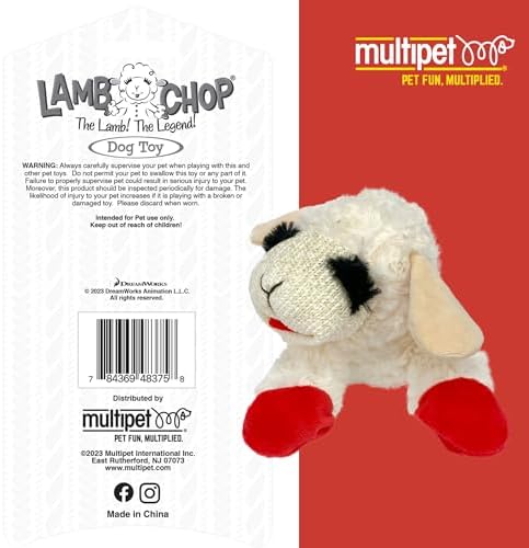 Multipet Lamb Chop Dog Plush Toy - Squeaky Toy for Small & Medium Dogs - Extra Soft Plush - Stuffed Animal for Cuddling & Playing (10", Cream, 5 Squeakers) (Pack of 2)