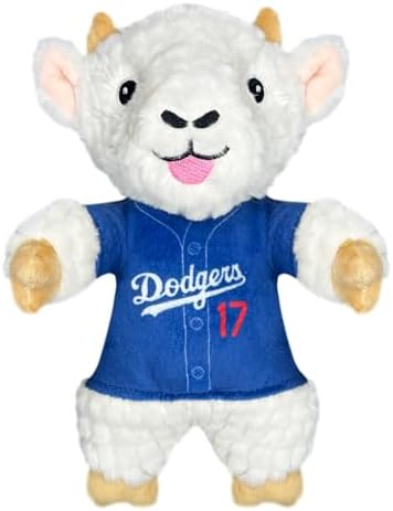 MLBPA Shohei Ohtani Goat Plush Toy for Dogs and Cats with Squeaker, Wearing a Team Player Jersey! MLB LA Dodgers Fun & Sporty Goat Shaped Dog Chew Toy, Interactive Pet Toy