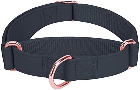 Soft Leather Martingale Dog Collar - Adjustable Rose Gold Limited Slip Collars [Easy to Clean], Stylish Durable Heavy Duty Nylon No Pull Training Collar for Small Medium Large Dogs S Black