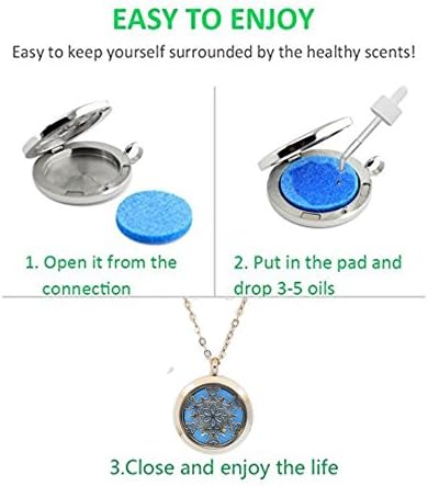 Aromatherapy Essential Oil Diffuser Stainless Steel 30MM Silver Magnetic Locket Pendant with Chain Necklace and Colored Refill Pads & Diffuser Bracelet All in a Velvet Bag (Snowflake1)