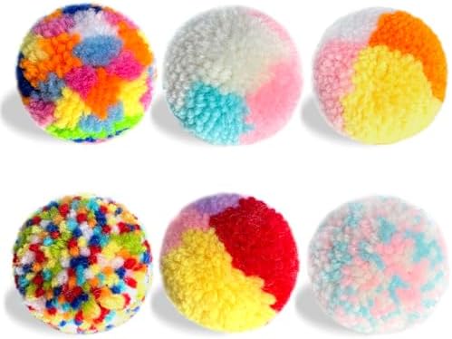 Assorted Color cat Toys for Indoor Cats, Woolen Yarn Puffs Pom Balls Interactive Kitten Chasing Toys Cat Chase Balls (6PCS)