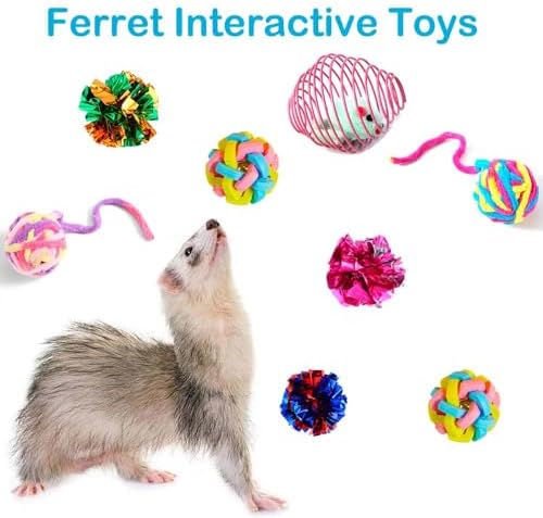 12 pcs Ferret Squeaky Toy Balls Squeaker Toys Teething Colorful Bouncy Rubber Bell Balls Mylar Crinkle Interactive Sound Toy Exercise Scratch Chew Toys for Ferrets Pet Cat Dogs