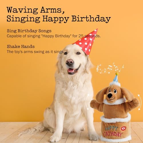 Fuzzwoof Dog Birthday Cake Toy, Interactive Singing & Dancing Dog Birthday Toy with Birthday Song, Plush Musical Puppy Toy for Small, Medium and Large Dogs, Funny Dog Birthday Gift and Party Toy