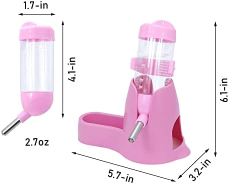 Wontee 3 in 1 Hamster Water Bottle with Food Bowl Hideout Base, 80ML, Pink