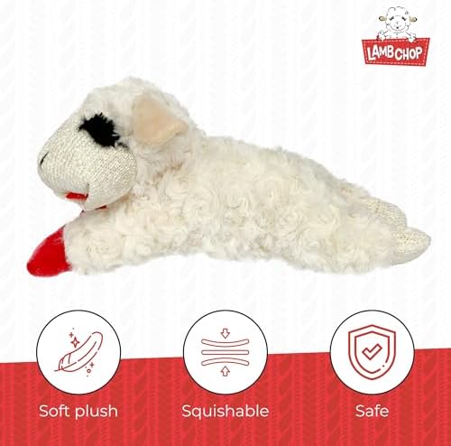 Multipet Lamb Chop Dog Plush Toy - Squeaky Toy for Small & Medium Dogs - Extra Soft Plush - Stuffed Animal for Cuddling & Playing (10", Cream, 5 Squeakers) (Pack of 2)