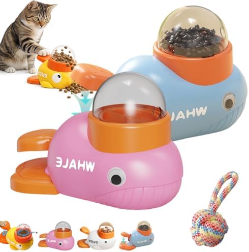 Duck Cat Treat Dispenser, Little Yellow Duck Cat Feeder Toy, Interactive Dog Treat Dispenser Toy, Pet Puzzle Slow Feeder for Healthier Eating, Mental Stimulation & IQ Training (Pink+Blue)