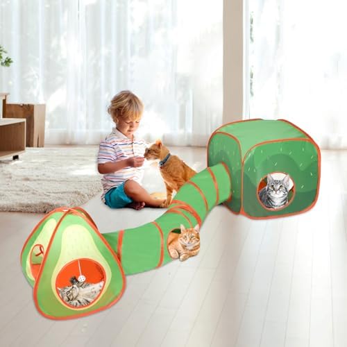 Rypet Cat Toy Tunnel and Cubes Bundle, Play Tubes for Indoor Cats, Green