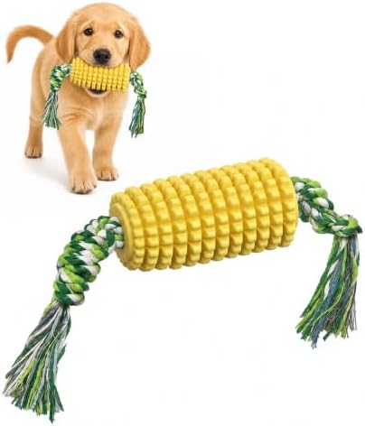 Corn Shaped Dog Chew Toys with Rope, Dental Cleaning Interactive Toys for Puppy Teeth Care, Chews for Aggressive Chewers Small Medium Large Breed Dogs